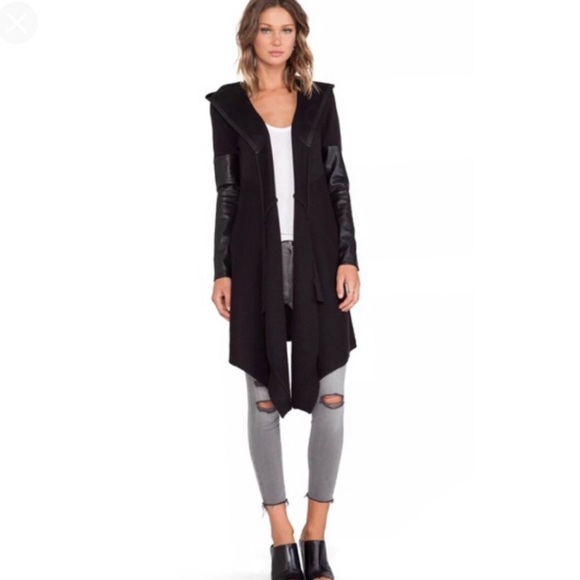 Blank NYC Sweaters - Blank NYC Faux Leather Hooded Cardigan Blank NYC Sweaters - Blank NYC Faux Leather Hooded Cardigan